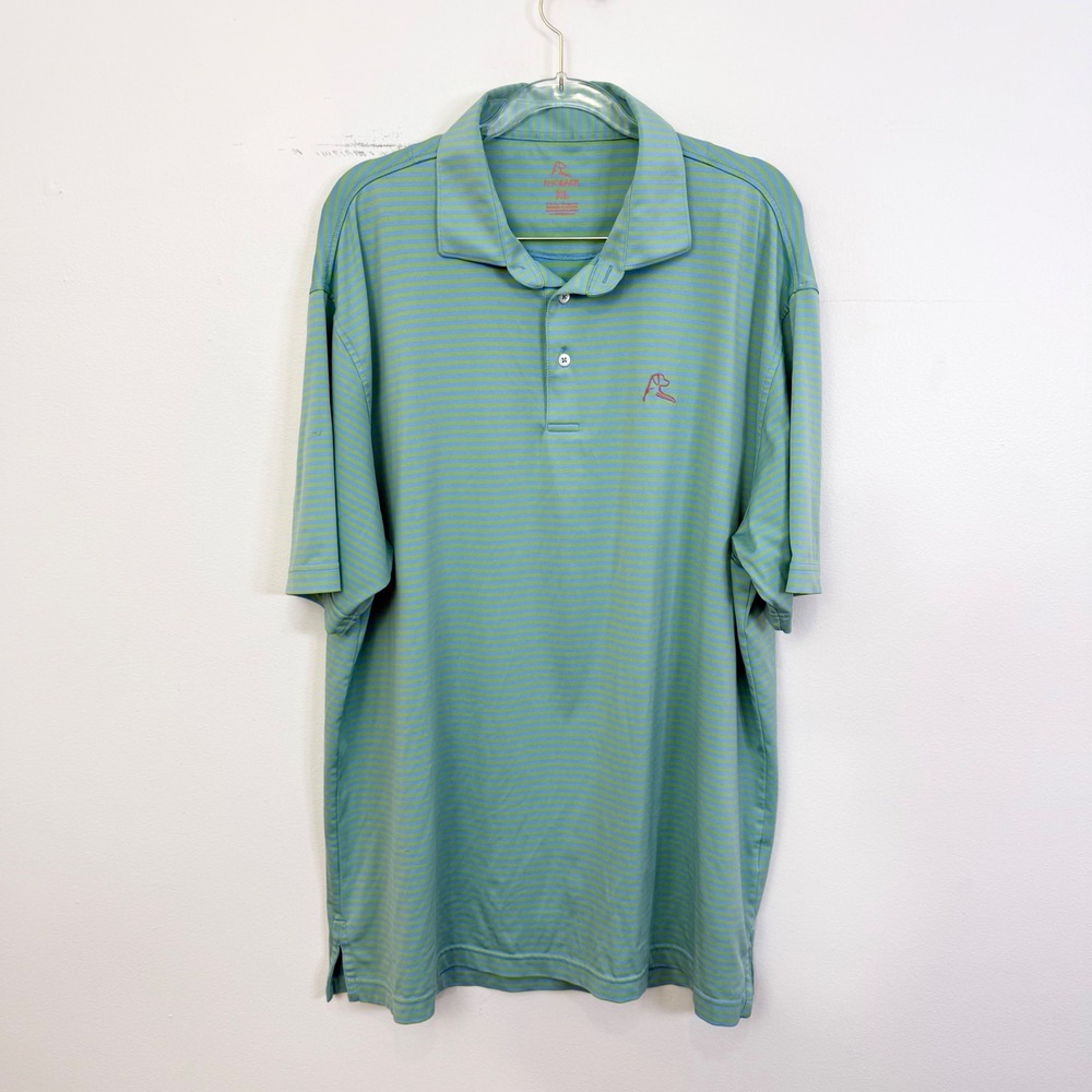 Rhoback Performance Polo Shirt Blue Green Stripe Men's XL